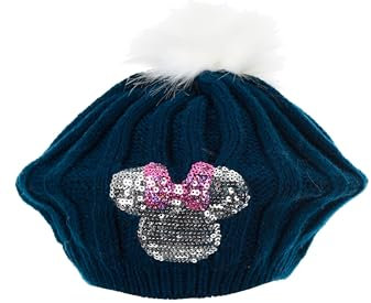 Disney Minnie Mouse Mütze Kinder | Geschenke für Mädchen | Baskenmütze mit Bommel | Winter | Wintermütze | Beanie | Strickmütze | Bommelmütze (DE/NL/SE/PL, Numerisch, 52, Blau)