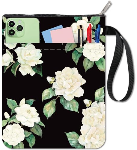 craspire Protège Livres à Fleurs Camélia Protège Livres à Fleurs Blanches pour Livres de Poche Housse de Livre en Tissu Lavable avec Fermeture Éclair et Pochette Supplémentaire pour Les Amoureux