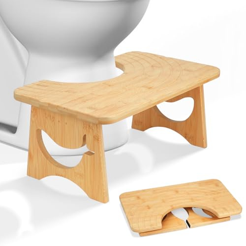 MAIJIAJU Single Toilet Stool, Foldable Bamboo Squat Assistance