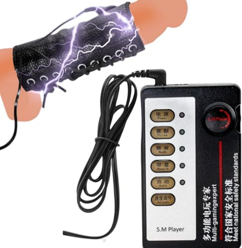 Electric Shock Penis Ring Estim Sex Penis Cock Hode Ring Stimulator Vibration Penis Sleeve for SM Sex Toys Adult Women Men Black