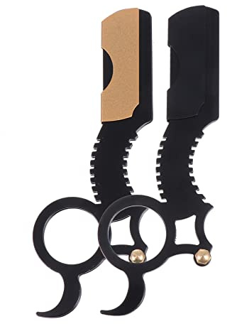 CALLARON Vintage Rasiermesser 2 Stück aus Edelstahl für Herren Barttrimmen und Rasur Manuelle Bartrasierer für Friseure und Haushalt mit Ringgriff in Schwarz und Gold Zufällige Farbe