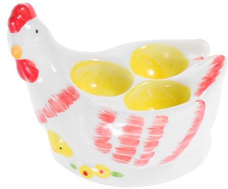 SOLUSTRE Porte Œufs Céramique Design Vintage Coq Poulet Compartiments Pour Cuisine Déjeuner