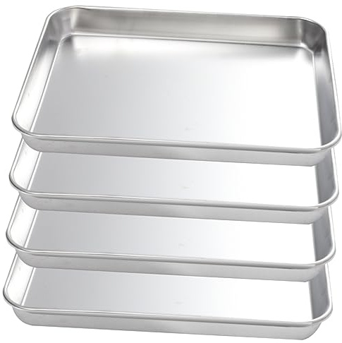 Plat à Rôtir Carré en Acier Inoxydable 4 Pièces Cuisine