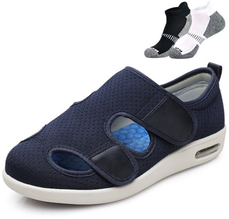 Sommarskor För Diabetiker,Andningsaktiva Och Bekväma Äldre Skor Med Stöd För Hålfoten(Blue,43EU)