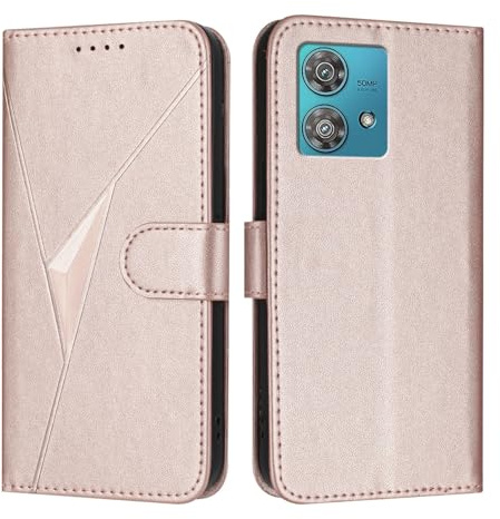 WBWONE Funda para Motorola Moto Edge 40 Neo - Carcasa Cuero Premium, Cierre Magnético Funda, Soporte Integrado y Función Billetera - Oro Rosa