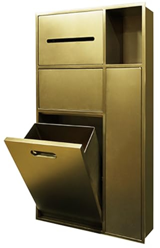 Baño de acero inoxidable 304 con cubo de basura oculto, soporte para rollo de papel higiénico y estante de almacenamiento de escobillas, elegante acabado dorado, perfecto para dormitorio, oficina y