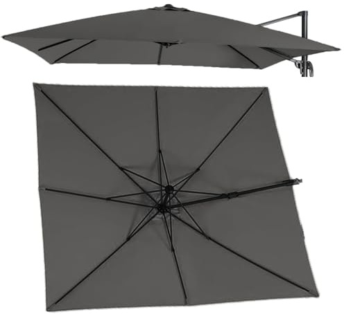 Copertura superiore di ricambio per ombrellone da giardino quadrato, 3 m x 3 m, in tessuto per tavolo da mercato, colore grigio, durevole e resistente alle intemperie