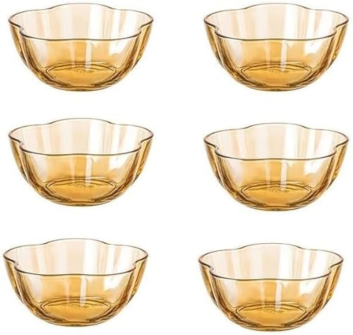 6 stycken genomskinliga körsbärsblommor dessertskålar kryddskål såsskålar glas dippskålar mini kristallskålar för glass efterrätt mellanmål ketchup, sojasås, vinäger (brun)
