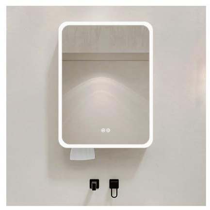 HBOOMOEM SpegelskåP Badrum Med Belysning，VäGgmonterat BadrumsskåP Med FöRvaring，Surroundbelysning, SpegelskåP Med Imskydd, Touchknapp, Enkel Att Installera.(White,40 * 70 * 13CM)