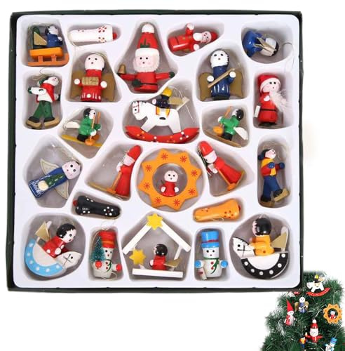 LYPPUL 24 Stück Holzanhänger Weihnachten, Mini Anhänger Weihnachten Deko mit Schnur, Weihnachtsbaumschmuck aus Holz, zum Hängen weihnachtens Dekoration, Geeignet Freunde
