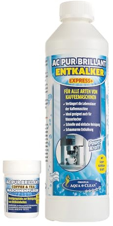 AQUA CLEAN PUR Kaffee- & Tee Maschinenpfleger | 20 Maschinenpfleger-Tabs plus 500 ml Entkalker für Kaffee-, Tee- und Heißgetränkemaschinen