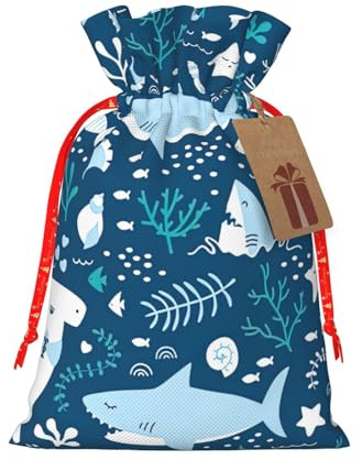 Bolsas de regalo con cordón para Navidad, con estampado de peces azules, saco festivo para Navidad, fiesta de cumpleaños, embalaje de regalo