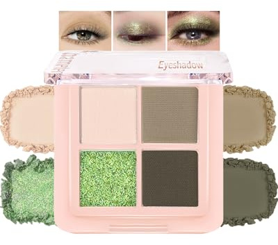 4 Couleurs Palette Fard a Paupiere, Holographique Fards à Paupières Paillette et Mat, Longue Tenue Highly Pigmented, Imperméable Résistant Transpiration, Poudre Ultra-Fine, Palette Maquillage Yeux-03