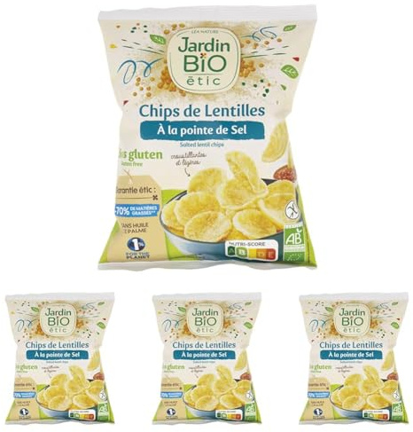 Jardin BiO étic - Chips de lentilles à la pointe de sel - bio - Salé - Certifié AB - Sachet de 50g (Lot de 4)