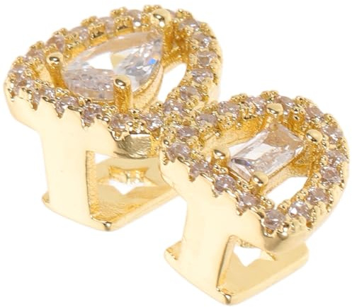 LRXIYODE Hip Hop Zahnschmuck Zirkonia Goldfarbig Metall Zahngrill Cosplay Kostümzähne Rapper Accessoires
