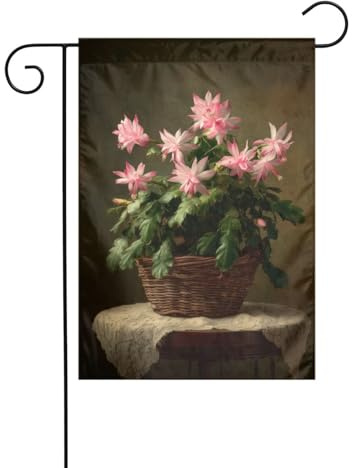 Bandiera da giardino con cactus di Natale con fiori rosa, 30 x 45 cm, verticale su entrambi i lati, decorazione per casa colonica