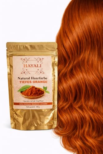 Hayali Natural hårfärg. Henna hårtoning, 100g, Kemifri hårfärg, Täckning av grått hår. Anti-aging. Organisk. Vegan. حناء (Djupt orange)