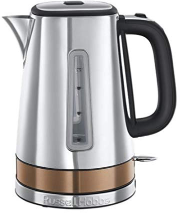 Russell Hobbs Luna Stainless Steel & Copper 1.7L Cordless Electric Kettle (Quiet & Fast Boil 3KW, Removable Washable Anti-Scale Filter, Easy Push Button lid, Perfect Pour spout) 24280