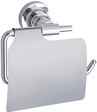 tesa LUUP Toilettenpapierhalter mit Deckel, verchromt - WC-Rollenhalter zur Wandbefestigung ohne Bohren, inkl. Klebelösung - 140 x 105mm x 75mm