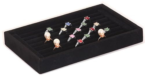 Walfront Portagioie Vassoio per Anelli in Velluto in Nero con 7 Fessure Espositore per Gioielli in Mercato per Natale Scatolina Porta Anelli Orecchini Bracciali