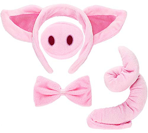 Schwein Kostüm Set Schwein Ohren Nasen Schwanz und Fliege Rosa Schwein Kostüm Kit Zubehör für Kinder