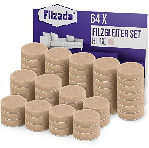 Filzada® 64x Almohadillas de Fieltro Adhesivo - Ø 20 mm (Redondo) - Beige - Deslizadores de Muebles Profesionales de Fieltro con una Fuerza Adhesiva Ideal