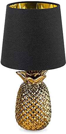 Navaris Tischlampe im Ananas Design - 35cm hoch - Deko Keramik Lampe für Nachttisch oder Beistelltisch - Dekolampe mit E14 Gewinde in Gold-Schwarz