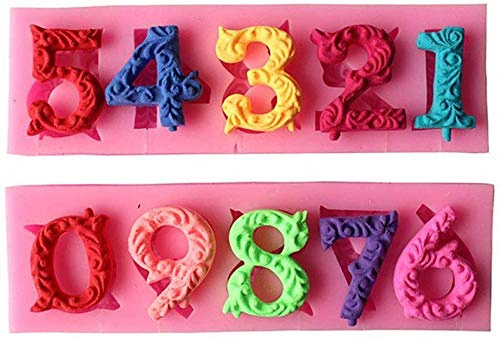 0-9 Number Silicone Mold 3D Numeral Fondant Moulds Arabic Number Lollipop Mold with Stick Hole Chocolate Maker Cake Decorating Tools