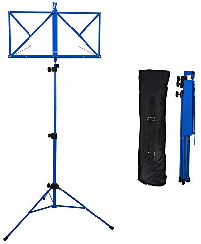 A-Star klappbarer Notenständer, leichter, höhenverstellbarer Notenständer aus Metall mit Tragetasche – Blau