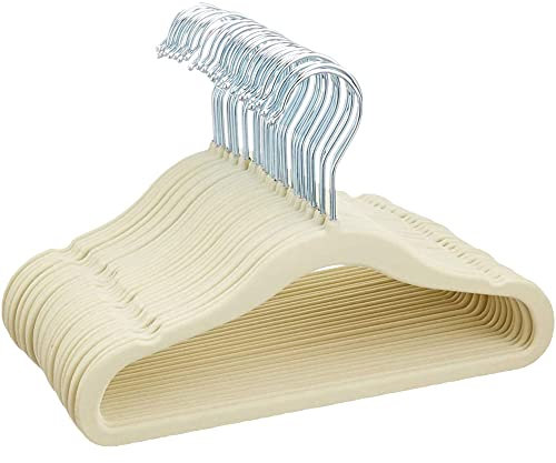 Kinderkleiderbügel mit Samtbezug, Kinder-Kleiderbügel 30cm Breit Platzsparend 360°Drehbar Antirutsch Samtbezug Baby Kleiderbügel für Kleiderschrank Schrank Kleidung,Beige,(20 Stück)