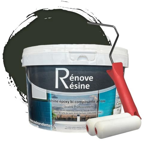 COULEURS D ANTAN Peinture Résine multisupport Intérieur pour Faïence, Carrelage, Douche, Baignoire 5m² - RAL 6009 Vert sapin + Kit d'application OFFERT