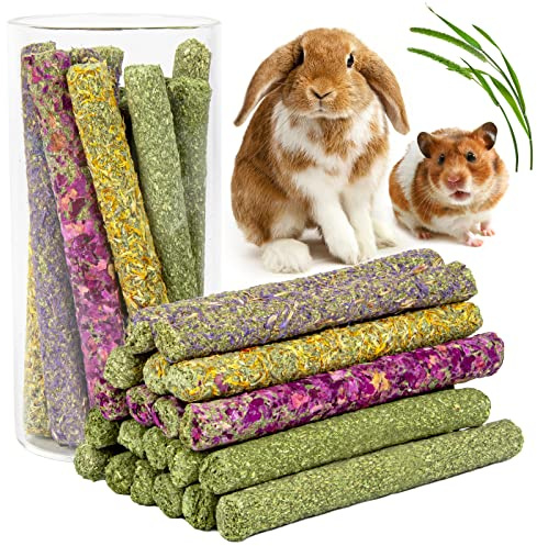 Sofier 32Pcs Timothy Hay Sticks 320g for Rabbit, Guinea Pig, Hamster - Natural Handmade Treats and Chews for Teeth - Chinchilla, Rat, Gerbil Toys