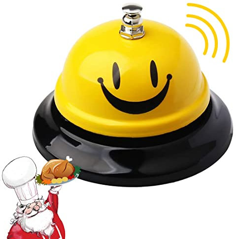 FUKPO Smile Reception Bell - Stainless Steel Desk Bell in Yellow for Christmas, Service Call, Hotel, Kids Game, Restaurant, Bar - One Size