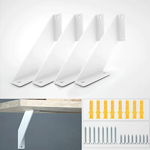 SPOROOT Regalhalterung Weiß Schwerlast, Rechtwinkliges Design, Dreieckige Stütze Winkel Regal, Regalhalterung Rustikal 20 cm 4er-Set