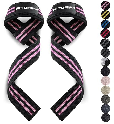 Fitgriff® Dragremmar (vadderade) för styrketräning, bodybuilding, fitness – korslyftningsremmar – lyftremmar – för kvinnor och män (svarta/rosa, storlek XS (under 16 cm handledsomkrets))