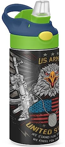 KAAVIYO Bird Head Wings Iron Usa Flag Water Bottle Stainless Steel Insulated Vacuum Flask Leak Proof with Straw Brush Cup 350ML for Boys Girls Kids