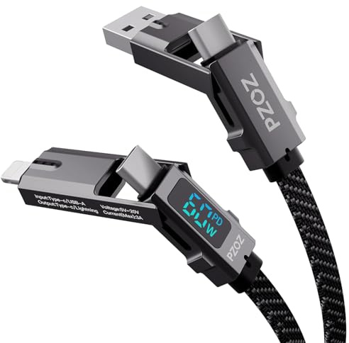 PZOZ Multi Charger Cable USB C Charger Cable Lightning Cable iPhone/iPad | 4 in 1 Charger Cable,USB C to Lightning/Type-C to USB C/USB A to Lightning/USB A to USB C, Fast Charging, for iPhone