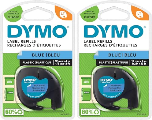 DYMO S0721650 Schriftband 91205 UK/FR-Version, Schwarz auf Blau, 12mm (Packung mit 2)