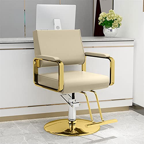 Salonstuhl, hydraulischer Stuhl für Geschäft oder Zuhause, Friseurstuhl, Friseursalon, spezieller Liftstuhl, Friseurstuhl (Beige + Gold)