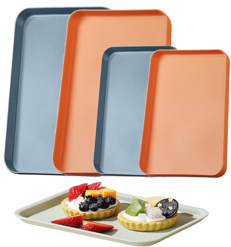 Bustlwor 4 Piezas Bandeja de plástico rectangular, Bandeja de comida rápida antideslizante, Bandejas para Servir Comida, para Cocina, Comedor, Cafetería(Azul, Naranja)