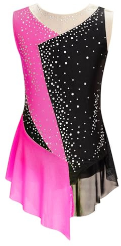 Kaerm Body da Pattinaggio Artistico Bambina Leotard da Balletto Senza Maniche Tuta Vestito da Danza Moderna Latino Ragazze Vestiti da Ballerina Abiti da Ballo Ballet Rosa Caldo 11-12 Anni