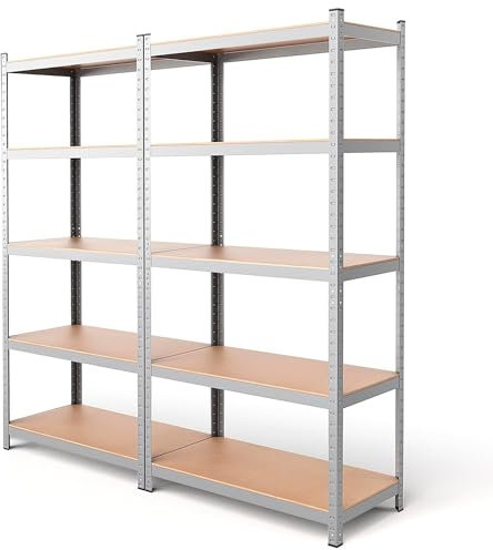 EDIESI, Estanterias Almacenaje, 180 x 90 x 40 cm, Metalicas, Galvanizadas, Material MDF, para Hogar, Trastero, Garaje, 5 Baldas Ajustables, Carga Máxima 875 kg (2 Unidades)