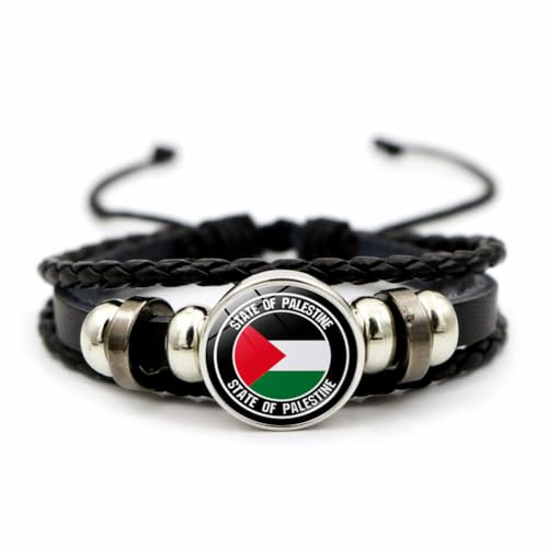 CAREOR Geflochtenes Armband mit Palästinenserflagge, vielseitiges gewebtes Perlenarmband, Lederarmband mit Palästinenserflagge, Schmuck Geschenk für Männer und Frauen, 18cm (7.09 inches), Glas