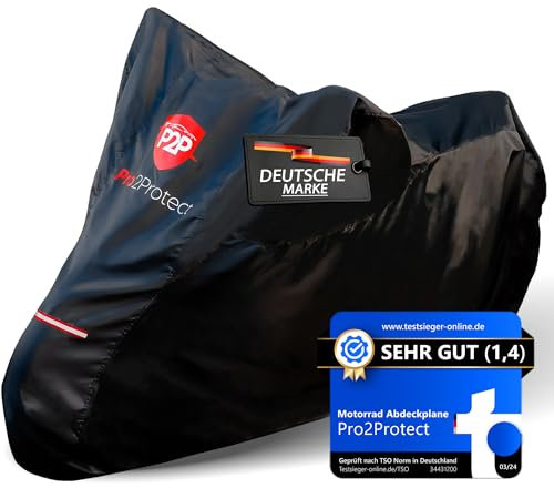 [ Test SEHR GUT ] Pro2Protect Motorrad Abdeckplane 100% WASSERDICHT wetterfest, Outdoor Plane für Moped Roller Vespa Motorroller, Garage für Motorräder Abdeckung Motorradabdeckung Abdeckplanen Zubehör