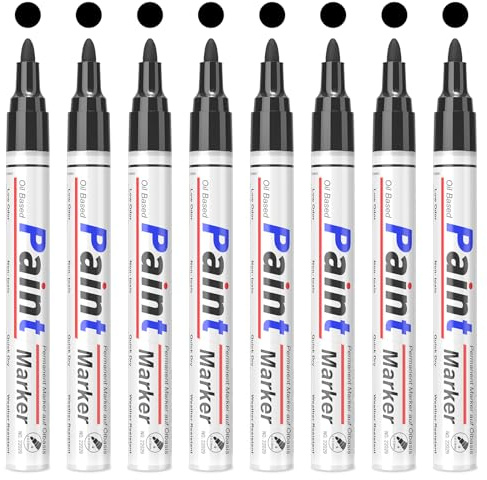 Permanent Marker Schwarz, 8 Stück Lackmarker Mit 2-3 MM Rundspitze, Schnell Trocknend, Wasserfest, Farbecht, Geeignet für Metall, Stein, Holz, Glas, Kunststoff, Keramik, Reifen und Andere Oberflächen.