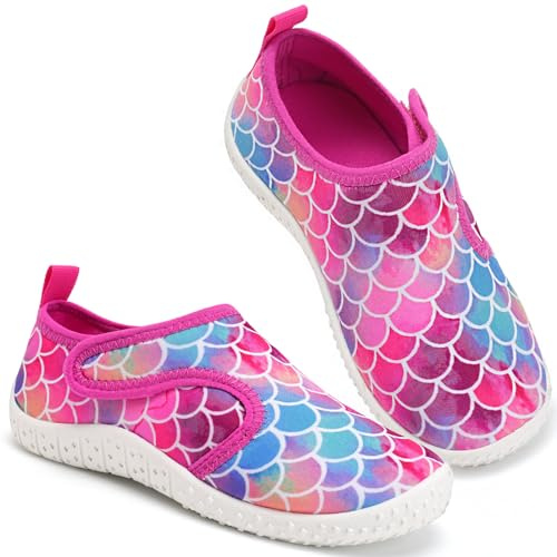 Water Shoes Girls Kids Toddler Aqua Quick Dry Wetsuit for Beach Swimming Pool Garden(fishscales Rose-32EU)