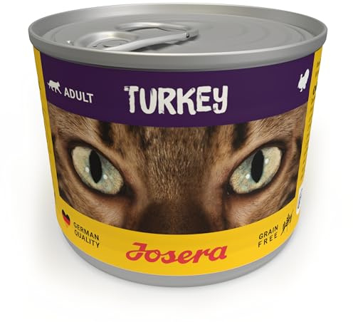 JOSERA Nassfutter Turkey (6X 200g) | Adult | Katzenfutter nass mit Pute | Adult | Premium Dosenfutter für ausgewachsene Katzen | Pute & Lachsöl | getreidefrei | gegen Harnsteinbildung & Haarballen