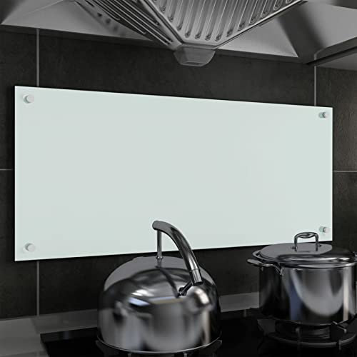 Sufrk Paraschizzi per Cucina Bianco 90x40 cm in Vetro Temperato,Pannello Paraschizzi Cucina Adesivo da Parete,Ignifugo e Resistente all'Acqua Paraspruzzi Lavandino