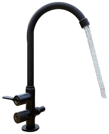 Rubinetto fontana da giardino esterno in ottone antigelo Yard/Hydrant, rubinetto per lavello da cucina commerciale, rubinetto freddo da montare sul ponte con 2 interruttori valvola separati(Negro)