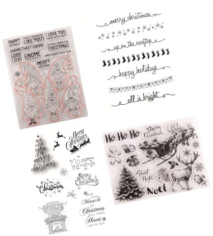 Silikonstempel Weihnachten, 4 Blätter Clear Stamp Weihnachten, Silikonstempel Winter, Frohe Weihnachten Stempel, Silikonstempel Set, DIY Scrapbooking